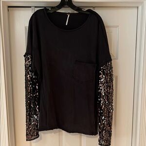Black Sequin Sleeve Women's Top